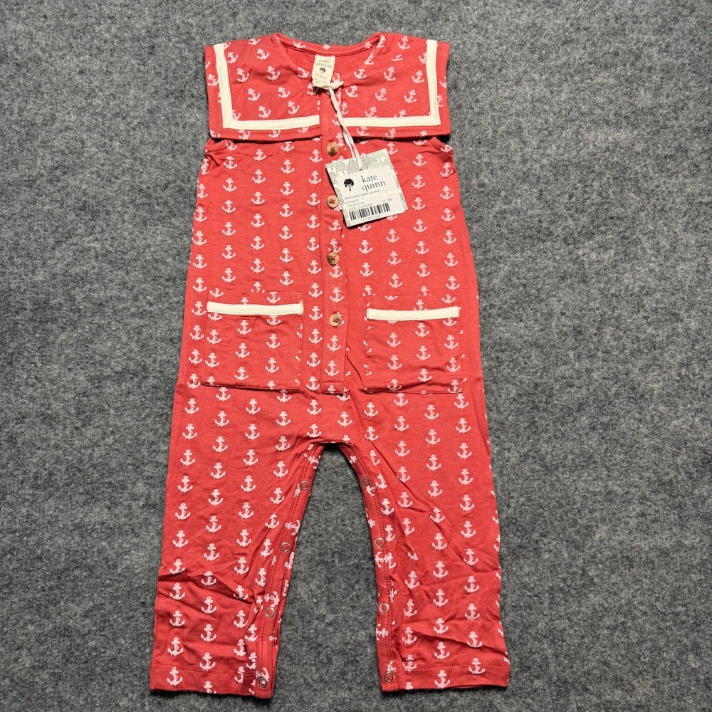 NWT Kate Quinn Red Anchor Sailor Pocket Jumpsuit 12-18M